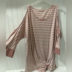 Cold shoulder pastel pink blouse with side twist detail